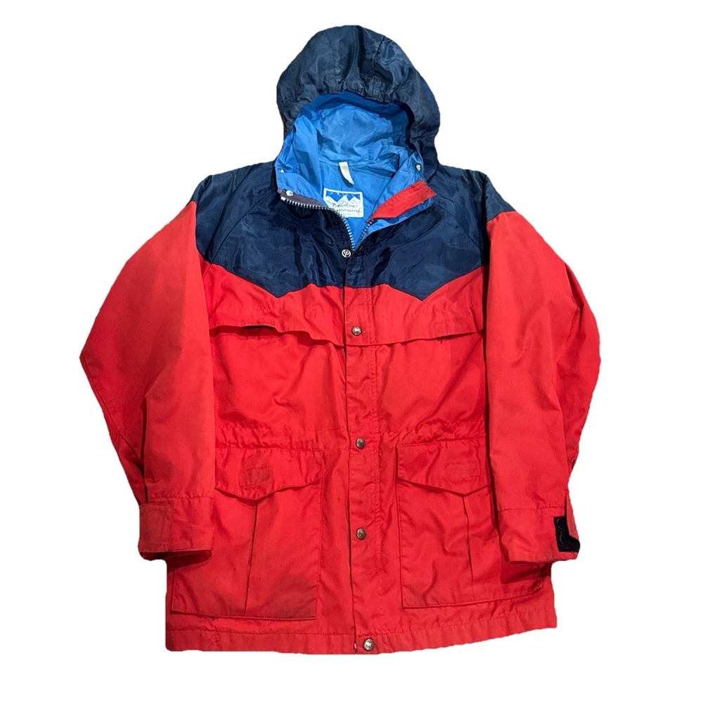 Vintage 1980s Powderhorn Mountaineering Jacket Red Hooded Outdoor Coat Sz Medium